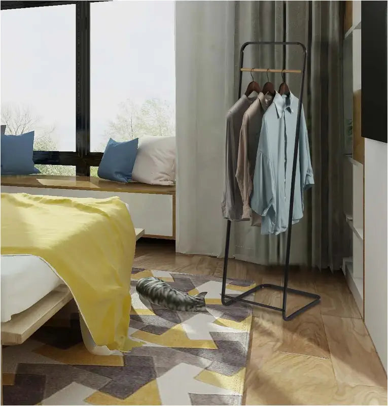 BukkitBow kledingrek met eiken rail, stevig frame en ruimtebesparend ontwerp, 40x40x140 cm, eenvoudig te installeren.