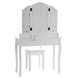 BukkitBow kaptafel met 3-delige spiegel, 4 lades en bijpassende kruk, stijlvolle make-up tafel in zwart hout.