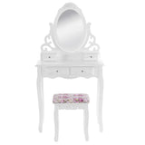 BukkitBow kaptafel met spiegel, 4 lades, make-up tafel, inclusief kruk, afmetingen 75x139x40cm, elegant meubel voor slaapkamer