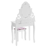 BukkitBow kaptafel met spiegel, vier lades en kruk, make-up tafel van 75x139x40cm, elegante cosmetische tafel met opbergmogelijkheden