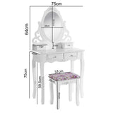 BukkitBow kaptafel met spiegel, 4 lades en kruk, stijlvolle make-up tafel van 75x139x40cm voor beauty en verzorging.