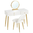 BukkitBow make-up tafel met LED verlichting, ronde spiegel, drie grote laden en bijpassende kruk, afmetingen 100x80x40cm