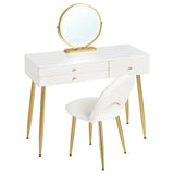 BukkitBow make-up tafel met LED verlichting, ronde spiegel, drie grote laden en bijpassende kruk, afmetingen 100x80x40cm