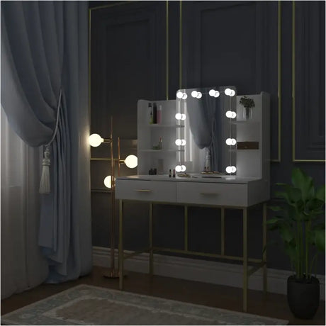 BukkitBow kaptafel met spiegel en LED-verlichting, 90x75x45cm, stijlvolle makeuptafel met opbergruimte en verlichte spiegel.