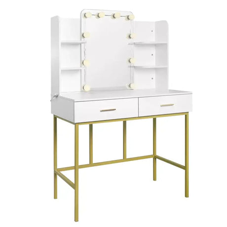 BukkitBow kaptafel met spiegel en LED-verlichting, afmeting 90x75x45 cm, stijlvolle make-up tafel voor dames.