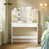 BukkitBow kaptafel met massief hout en kunststof, LED spiegel, geschikt voor slaapkamer, elegant en functioneel design