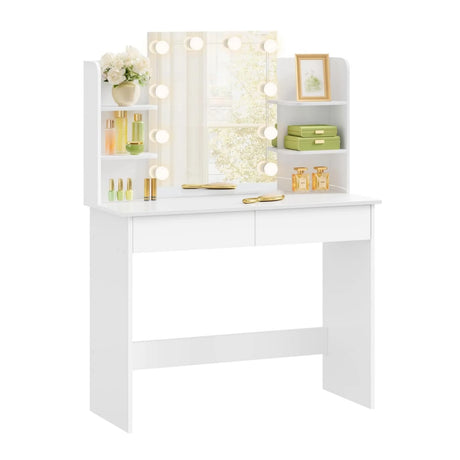 BukkitBow kaptafel met massief hout en kunststof, LED spiegel, geschikt voor slaapkamer, stijlvolle en praktische make-up tafel