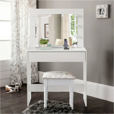 BukkitBow kaptafel met grote spiegel, LED-verlichting en ruime opbergruimte, MDF vezelplaat, 80x40x140cm, stijlvolle make-up tafel