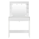 BukkitBow kaptafel met grote spiegel, LED-verlichting en opbergruimte, MDF vezelplaat, afmetingen 80x40x140cm