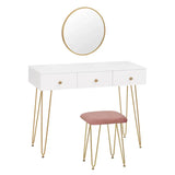 BukkitBow kaptafel met krukje en spiegel, gouden poten, afmetingen 100x40x80cm, houten meubel voor make-up en beautyroutine
