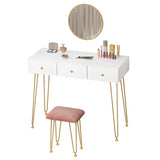 BukkitBow kaptafel met spiegel en krukje, houten tafel met gouden poten, afmetingen 100x40x80cm, stijlvolle make-up tafel.