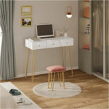 BukkitBow kaptafel met krukje en spiegel, gouden poten, afmetingen 100x40x80cm, stijlvolle houten look, elegant meubelstuk voor slaapkamer