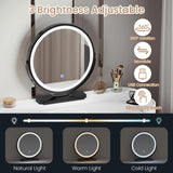 BukkitBow kaptafel met LED-verlichting, draaibare spiegel, zijkast en drie lichtkleuren, ideaal voor slaapkamer make-up.