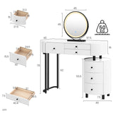 BukkitBow kaptafel met LED-verlichting, draaibare spiegel, zijkast en drie lichtkleuren voor make-up en slaapkamergebruik.