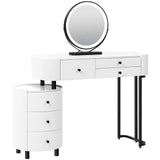 BukkitBow kaptafel met LED-verlichting, draaibare spiegel, zijkast en drie lichtkleuren voor make-up en slaapkamer gebruik.