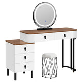 BukkitBow kaptafel met LED-verlichting, 360° draaibare spiegel en verstelbare zijkast voor make-up en sieraden in slaapkamer