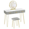 BukkitBow kaptafel set met LED spiegel, kruk, stevig hout, fluweel bekleding en gouden details, afmetingen 100x121,5x40 cm.