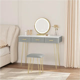 BukkitBow kaptafel set met LED spiegel, kruk, stevig hout, fluwelen bekleding en gouden details, afmeting 100x121,5x40 cm