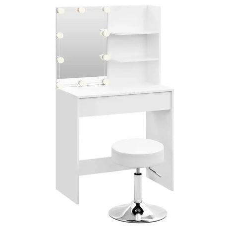 BukkitBow kaptafel set met verstelbare kruk, LED-verlichting en spiegel voor een stijlvolle make-up of haarstyling.