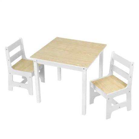 Kindertafel met 2 stoelen van BukkitBow, multifunctioneel MDF-paneel, afmetingen 60x60x55 cm, geschikt voor kinderen.
