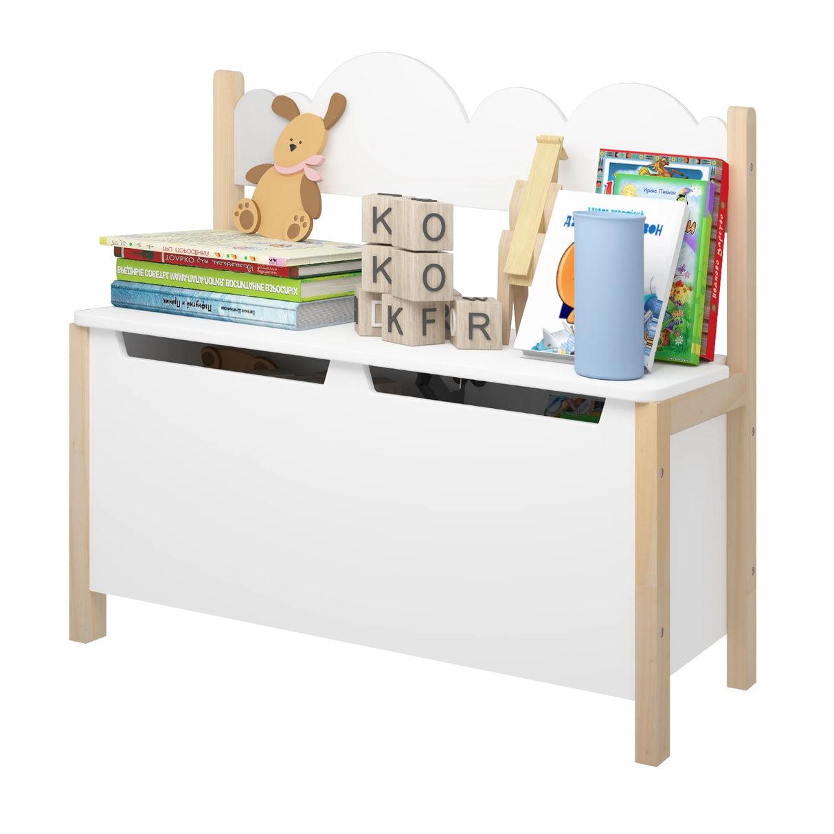 BukkitBow - Kinderbankje Met Opbergruimte - 60 cm Breed - Hout - Speelgoedkist - Zitbank - Wit