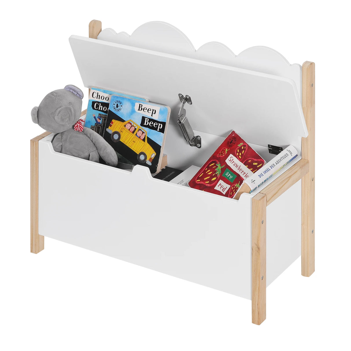BukkitBow - Kinderbankje Met Opbergruimte - 60 cm Breed - Hout - Speelgoedkist - Zitbank - Wit