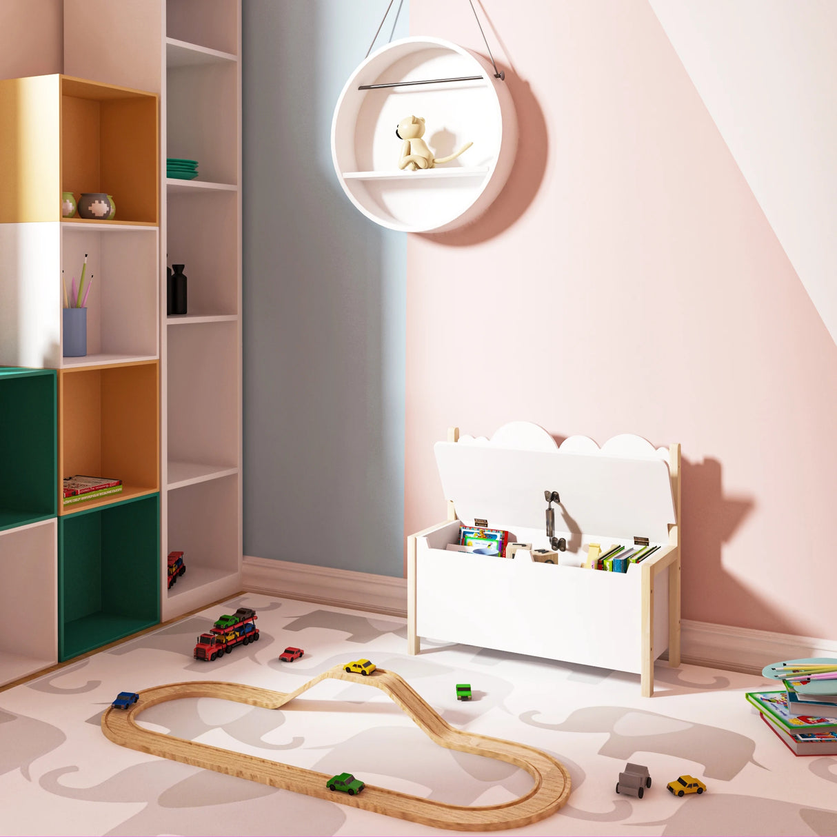 BukkitBow - Kinderbankje Met Opbergruimte - 60 cm Breed - Hout - Speelgoedkist - Zitbank - Wit