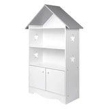 Witte BukkitBow kinderboekenkast met 3 planken en opbergkast in huisvorm, in grijs met afmetingen 62x115x27cm.