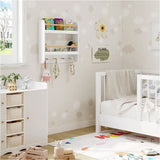 Kinderboekenplank van BukkitBow met 2 MDF en Grenenhouten planken, 4 haken, wandmontage, afmetingen 60x55x12 cm.
