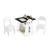 BukkitBow kindertafel met twee stoeltjes en opbergruimte, 2-in-1 tekentafel voor kinderen, natuurlijke houtkleur en compact ontwerp