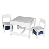 BukkitBow kindertafel met stoelen, omkeerbaar tafelblad, opbergmanden en dubbelzijdig bord, afmetingen 60x60x48 cm.