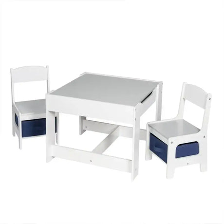 BukkitBow kindertafel met stoelen, omkeerbaar tafelblad, opbergmanden en dubbelzijdig bord, afmetingen 60x60x48 cm.