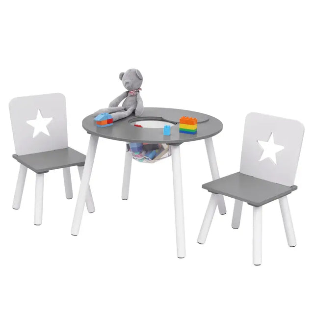BukkitBow kindertafel met stoelen, ergonomisch en compact ontwerp, geschikt voor kinderen, afmetingen 59,5x46 cm.