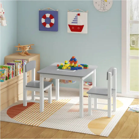 BukkitBow kindertafel met stoelen en omkeerbare bouwplaat, inclusief opbergruimte, makkelijk schoon te maken, afmetingen 60x48x60cm.