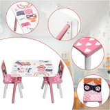 BukkitBow roze kindertafel met bijpassende stoelen, ideaal voor spelen en leren, afmetingen 60x44x60 cm.