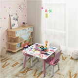 Roze kindertafel en stoelen set van BukkitBow, ideaal voor spelen en leren, afmeting 60x44x60 cm, geschikt voor kinderen.