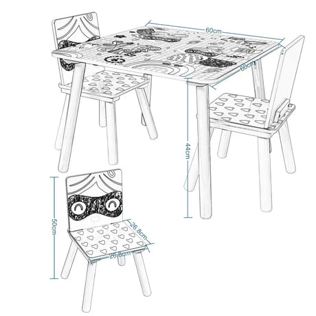 Roze kindertafel met stoelen van BukkitBow, ideaal voor spelen en leren, afmetingen 60x44x60cm, kindermeubelset.