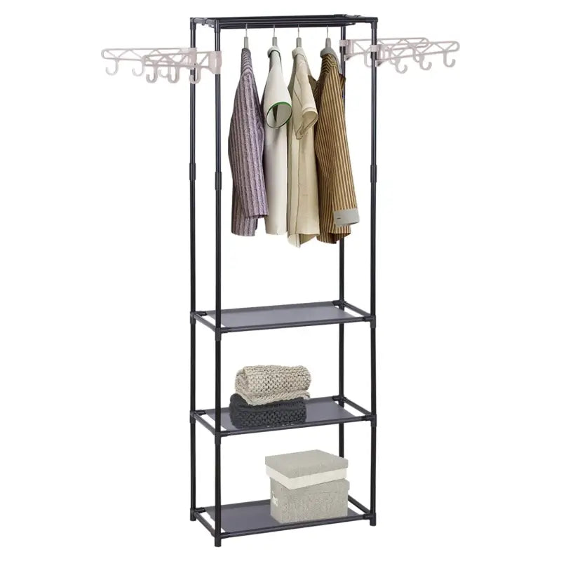 BukkitBow kledingrek met afneembare zijarmen, 2 opbergplanken, kunststof en stalen buis, maximale belasting 16kg, 55x28,5x175cm