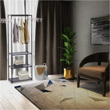 Kledingrek BukkitBow met afneembare zijarmen, 2 opbergplanken, kunststof en stalen buis, 175cm hoog, max 16kg belasting