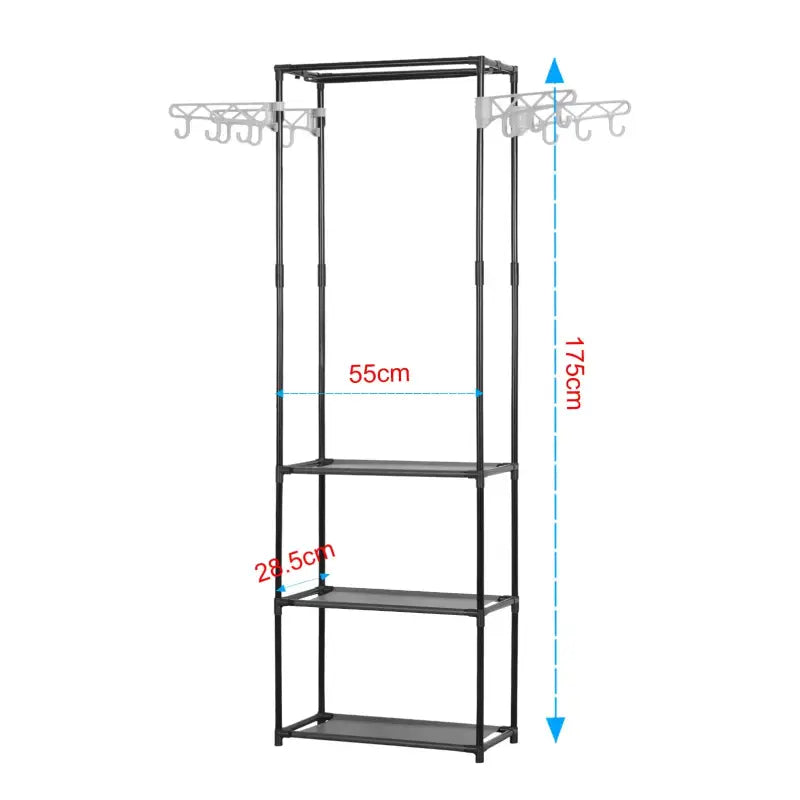BukkitBow kledingrek met afneembare zijarmen, 2 opbergplanken, kunststof en stalen buis, 55x28,5x175cm, max belasting 16kg