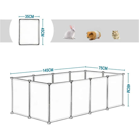 BukkitBow kleine dierenren voor hamsters, cavia’s en konijnen, licht verduisterd, inclusief 12 platen van 35x45cm, afmeting 145x75x46cm.