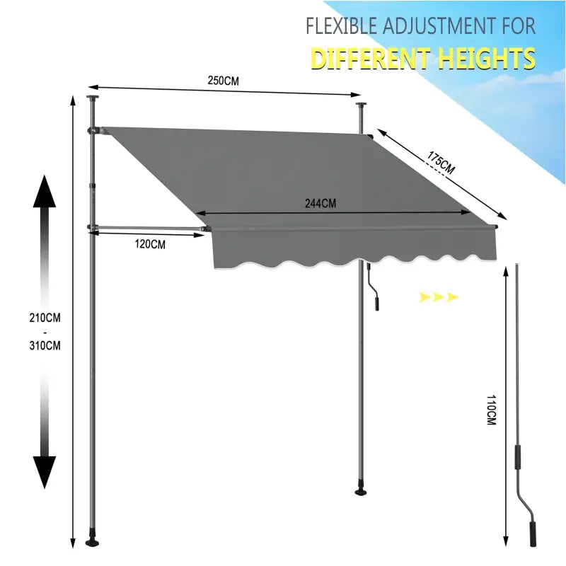 BukkitBow klemluifel muur luifel van polyester met PA coating, UV-bescherming, verstelbare hoogte en kantelhoek voor zonwering.