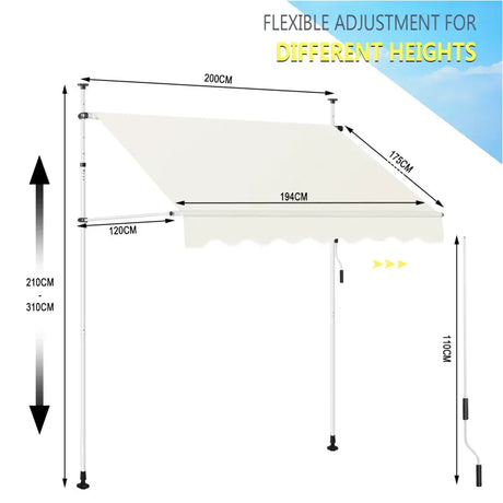 BukkitBow Klemluifel muur luifel van polyester met PA coating, UV-bescherming, verstelbare hoogte en kantelhoek, zonwering buiten.