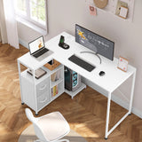 L-vorm BukkitBow bureau van hout en metaal met USB-poorten, modern hoekbureau voor thuis of kantoor.