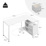 BukkitBow L-vorm bureau met hout en metaal, USB-poorten, modern hoekbureau geschikt voor thuis of kantoor.