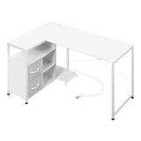 BukkitBow L-vorm bureau met hout en metaal, USB-poorten, modern hoekbureau voor thuis of kantoor.