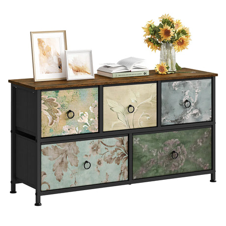 BukkitBow ladekast met 5 stoffen lades, metalen frame, geschikt als TV meubel of dressoir voor woonkamer, slaapkamer of hal