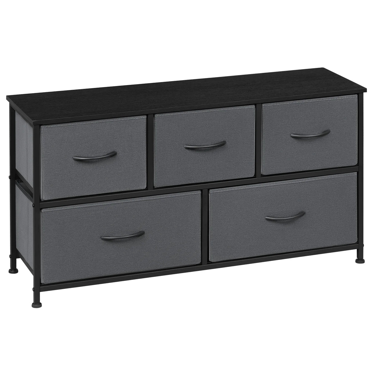 BukkitBow ladekast met 5 stoffen lades, metalen frame, geschikt als TV meubel of dressoir voor woonkamer, slaapkamer of hal