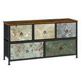 BukkitBow ladekast met 5 stoffen lades, metalen frame, geschikt als TV meubel of dressoir voor woonkamer, slaapkamer of hal.