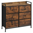 Rustieke BukkitBow ladekast met 6 stoffen lades en houten/opbergplank, afmetingen 80x29x78 cm, bruin en zwart.